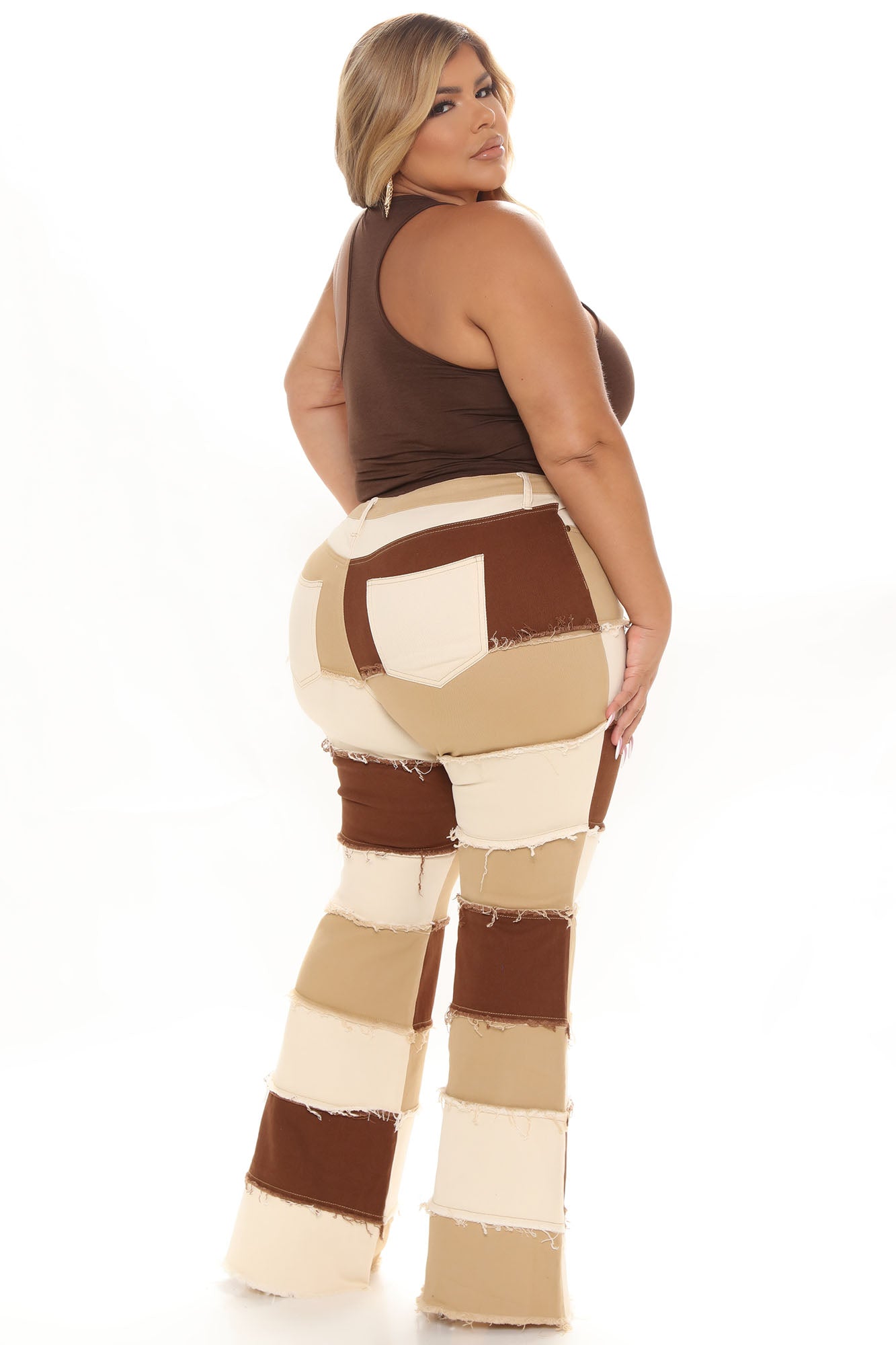 Keep It Natural Mid Rise Patchwork Flare Jeans - Brown/combo Ins Street
