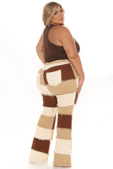 Keep It Natural Mid Rise Patchwork Flare Jeans - Brown/combo Ins Street