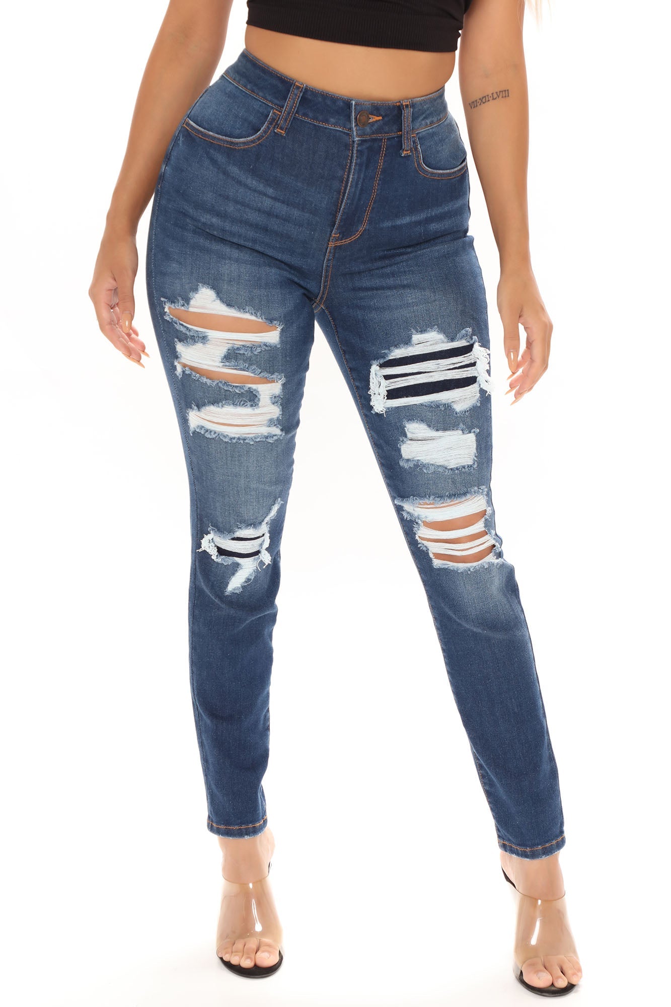 Mia Distressed Stretch Skinny Jeans - Dark Wash Ins Street
