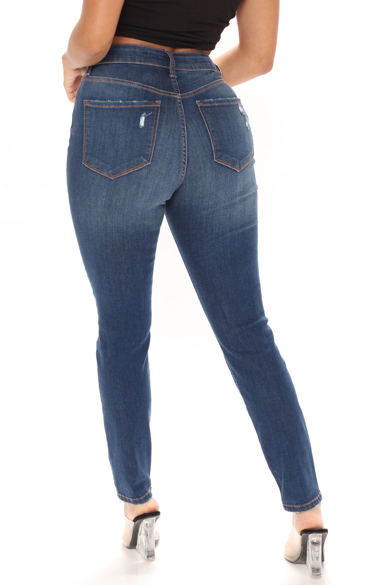 Mia Distressed Stretch Skinny Jeans - Dark Wash Ins Street