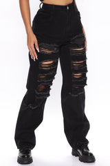 Never Letting Go Distressed Boyfriend Jeans - Black Ins Street