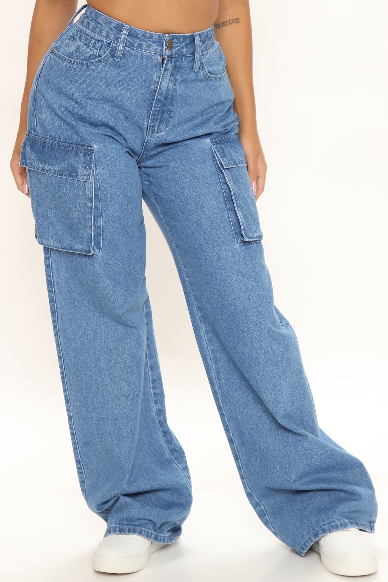 Half Pipe Non Stretch Cargo Skater Jeans - Medium Blue Wash Ins Street