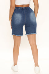 Road Trip Drawstring Denim Shorts - Dark Wash Ins Street