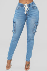 Bad Mamma Jamma Cargo Jeans - Medium Blue Wash Ins Street