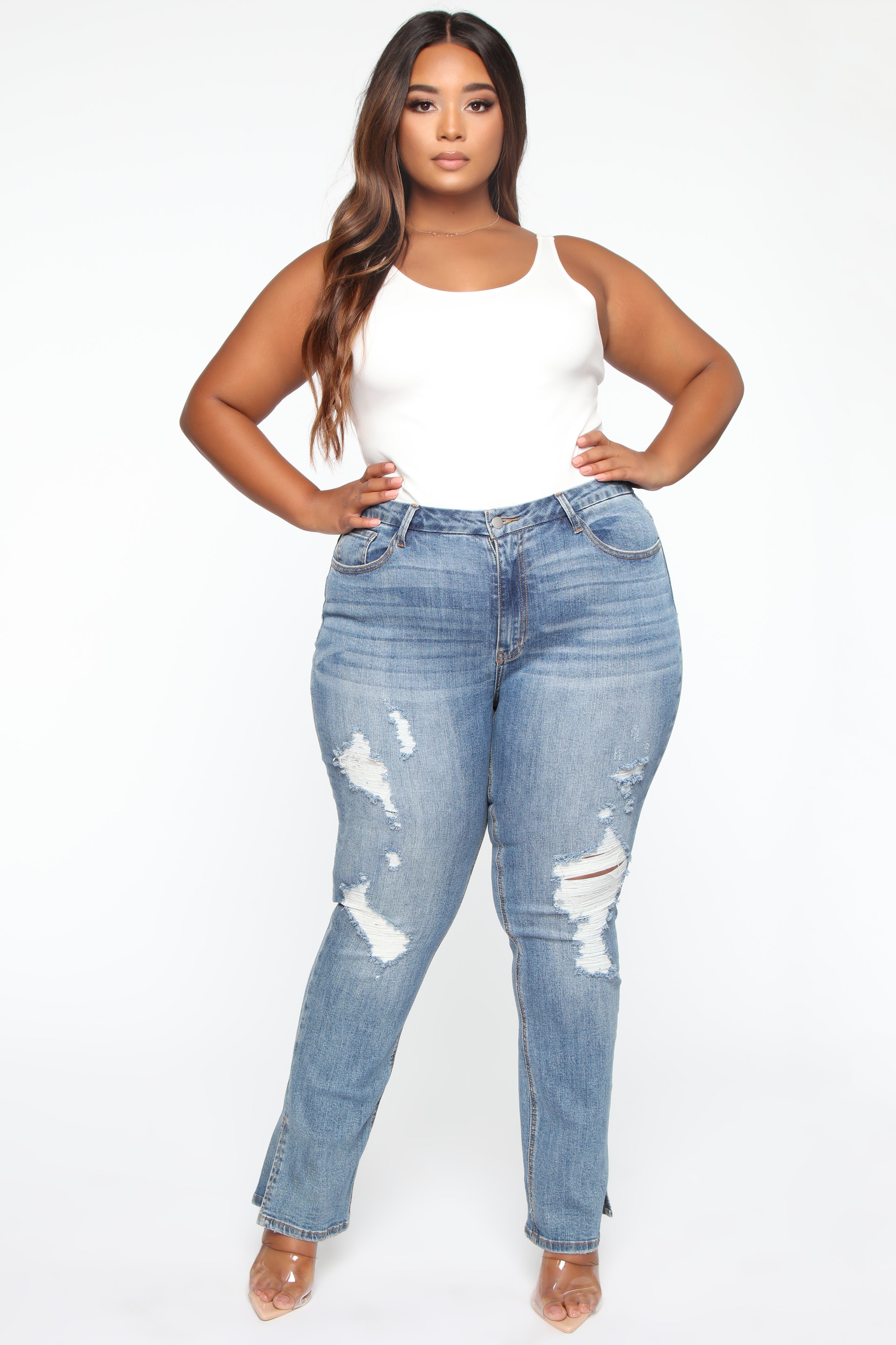 Killing 'Em Kindly High Rise Jeans - Medium Blue Wash Ins Street