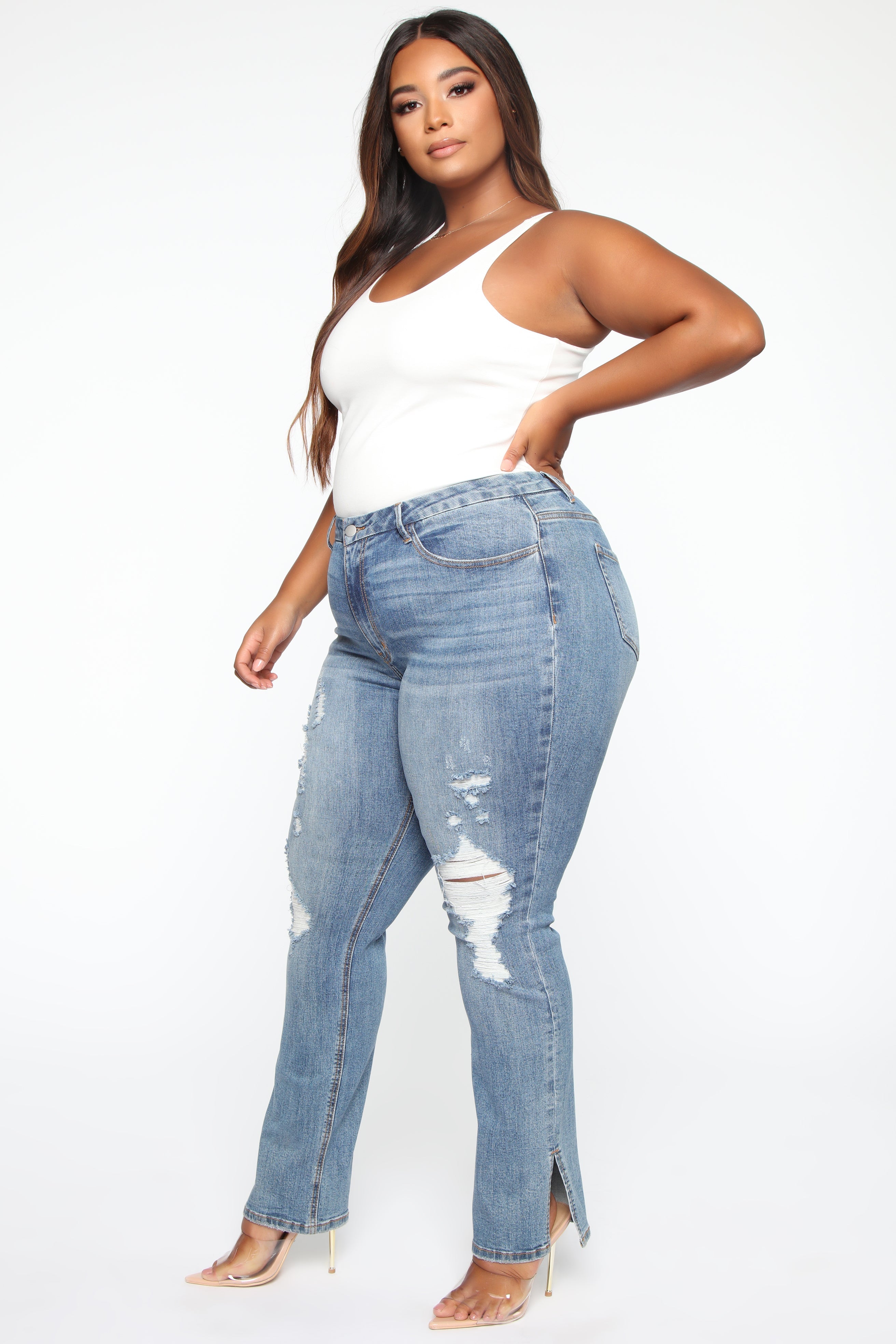 Killing 'Em Kindly High Rise Jeans - Medium Blue Wash Ins Street