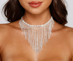 Icy Rhinestone Fringe Choker Necklace insstreet