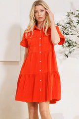 ODDI Full Size Button Front Tiered Shirt Dress Ins Street