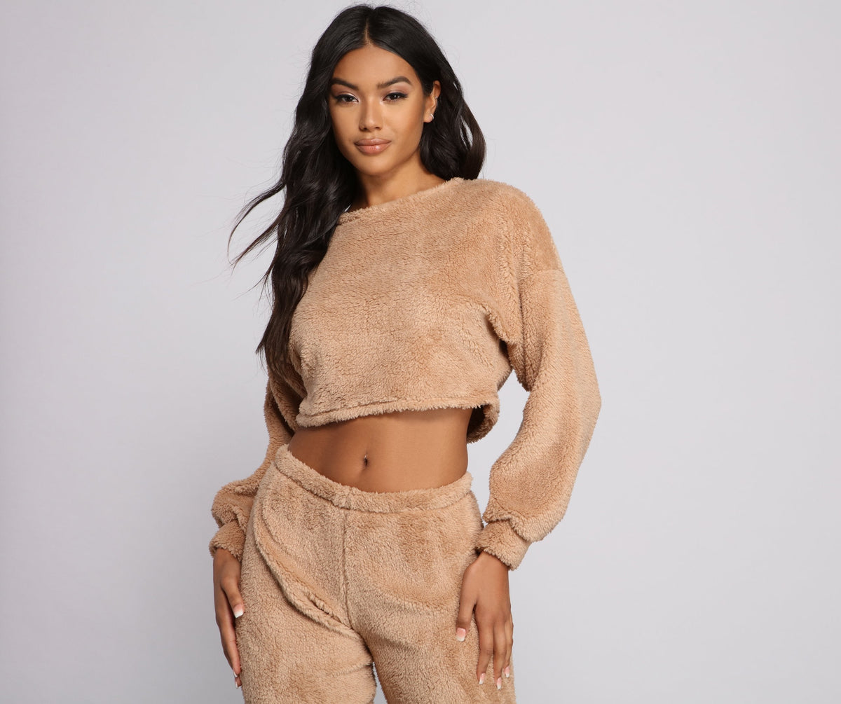 Cozy Cutie Sherpa Pajama Crop Top Ins Street