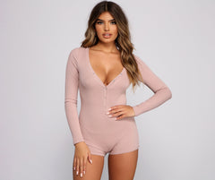 Cute and Chill Ribbed Knit Pajama Romper Ins Street