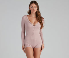 Cozy In Bed Henley Pajama Romper ladies-street