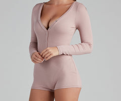 Cozy In Bed Henley Pajama Romper ladies-street