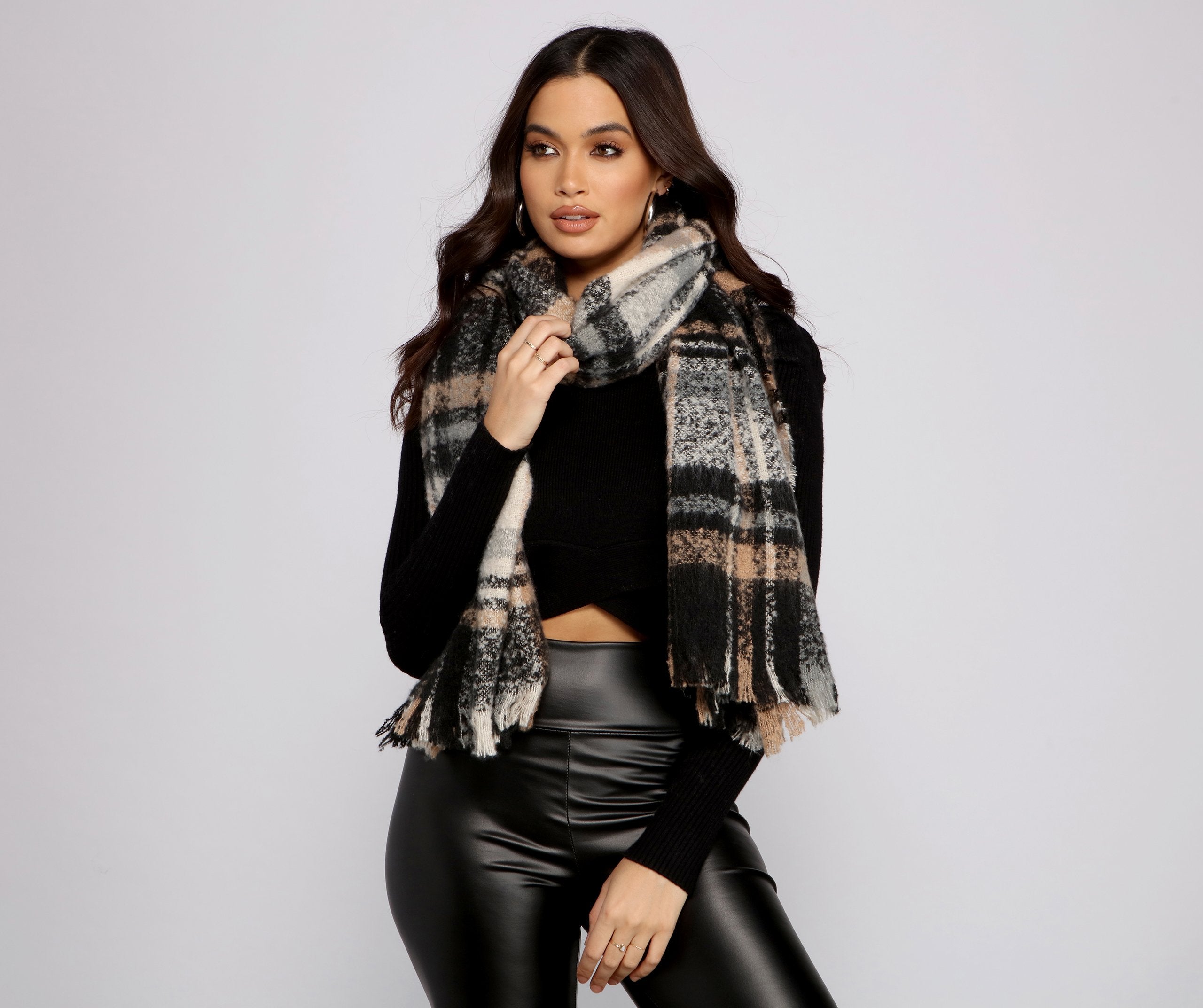 Cozy Plaid Frayed Blanket Scarf Ins Street