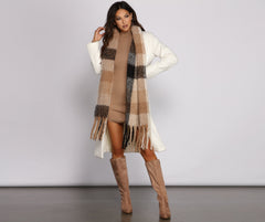 Cuddle Weather Plaid Fringe Blanket Scarf Ins Street