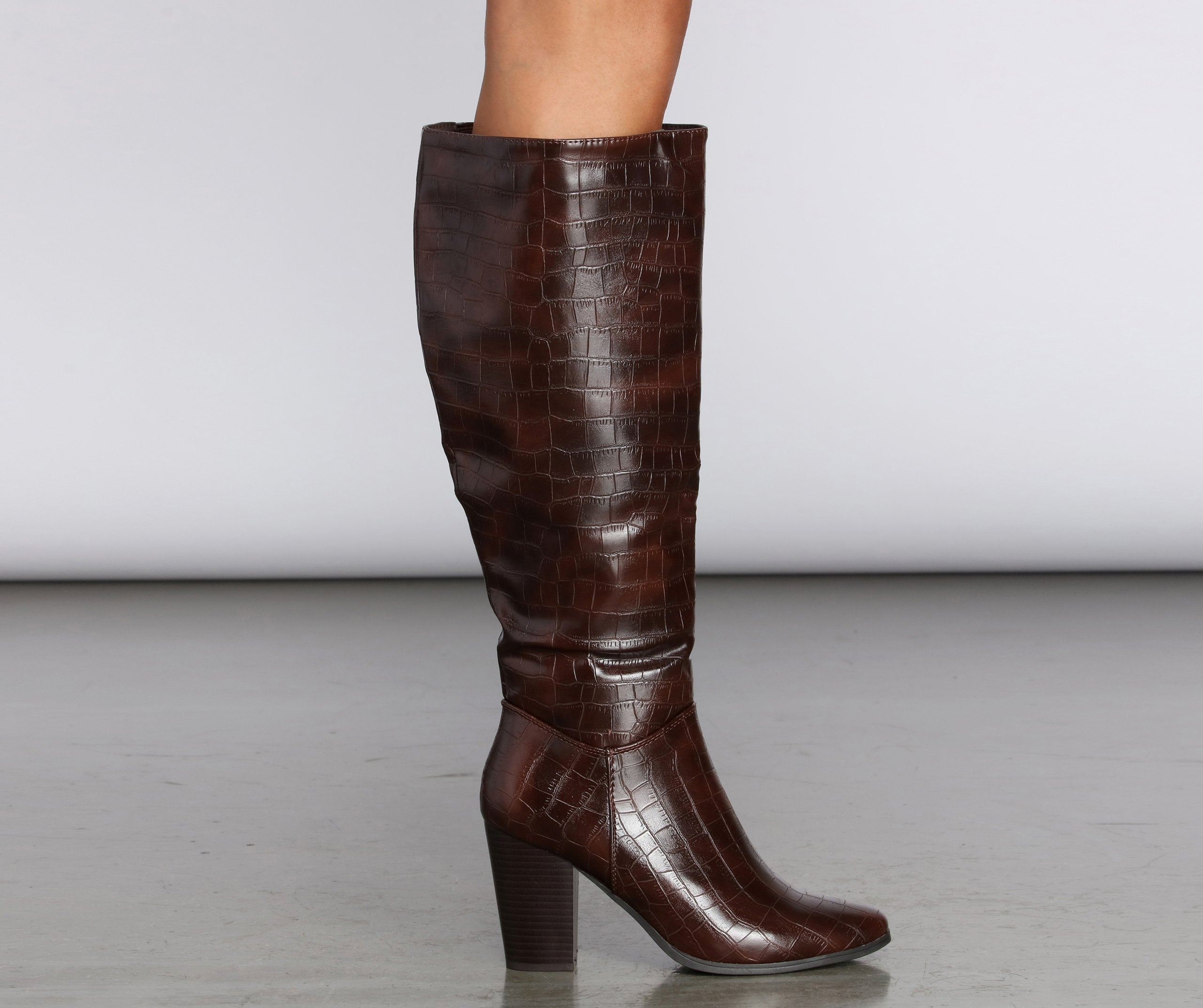 Crocodile Embossed Knee High Boots Ins Street