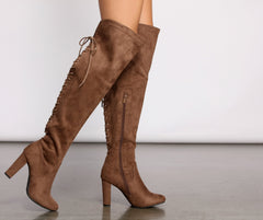 Lace Back Over The Knee Block Heeled Boots Ins Street