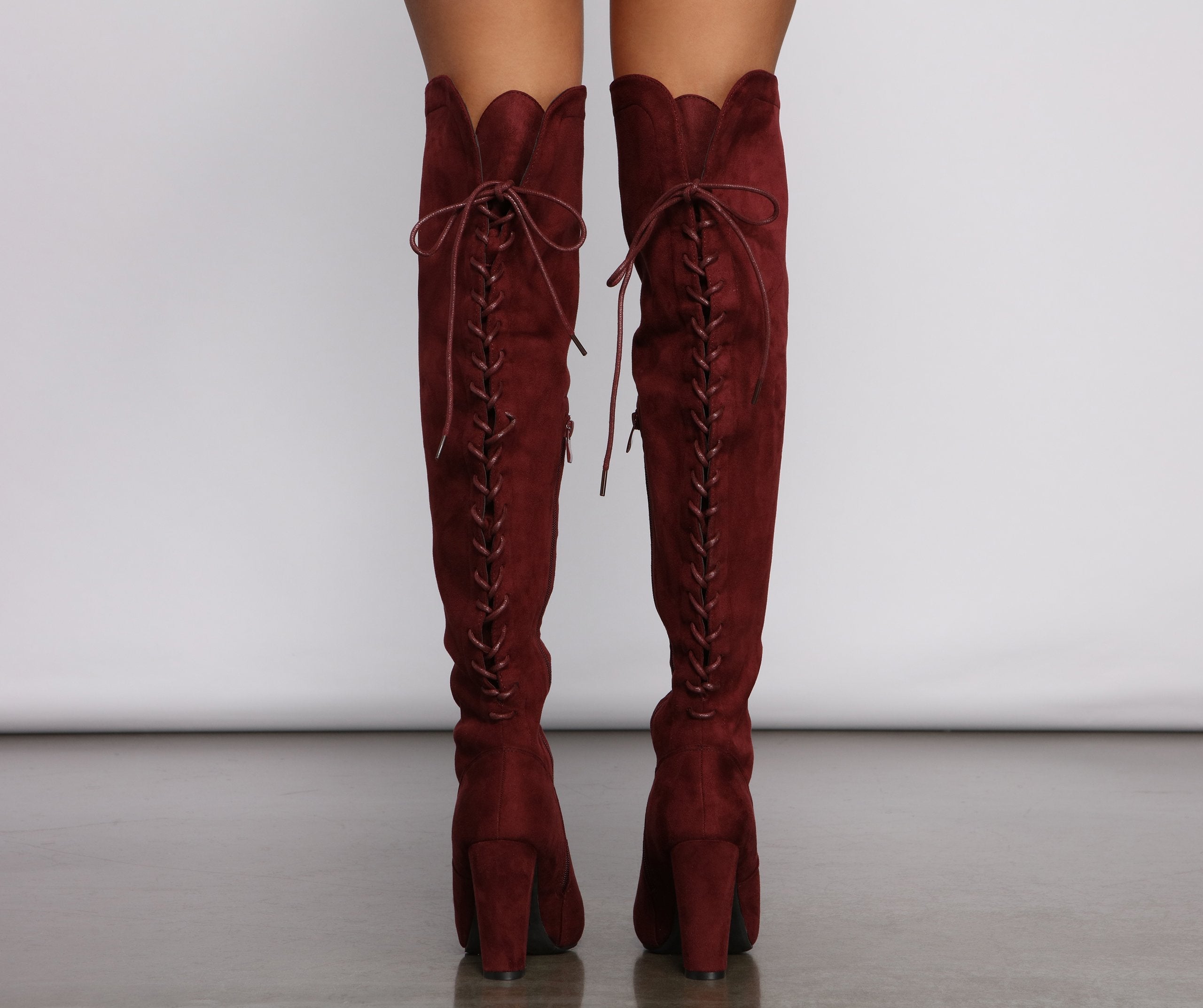 Lace Back Over The Knee Block Heeled Boots Ins Street