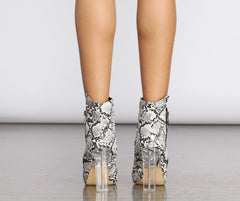 Come Thru Snake Print Clear Heeled Booties Ins Street