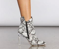 Come Thru Snake Print Clear Heeled Booties Ins Street