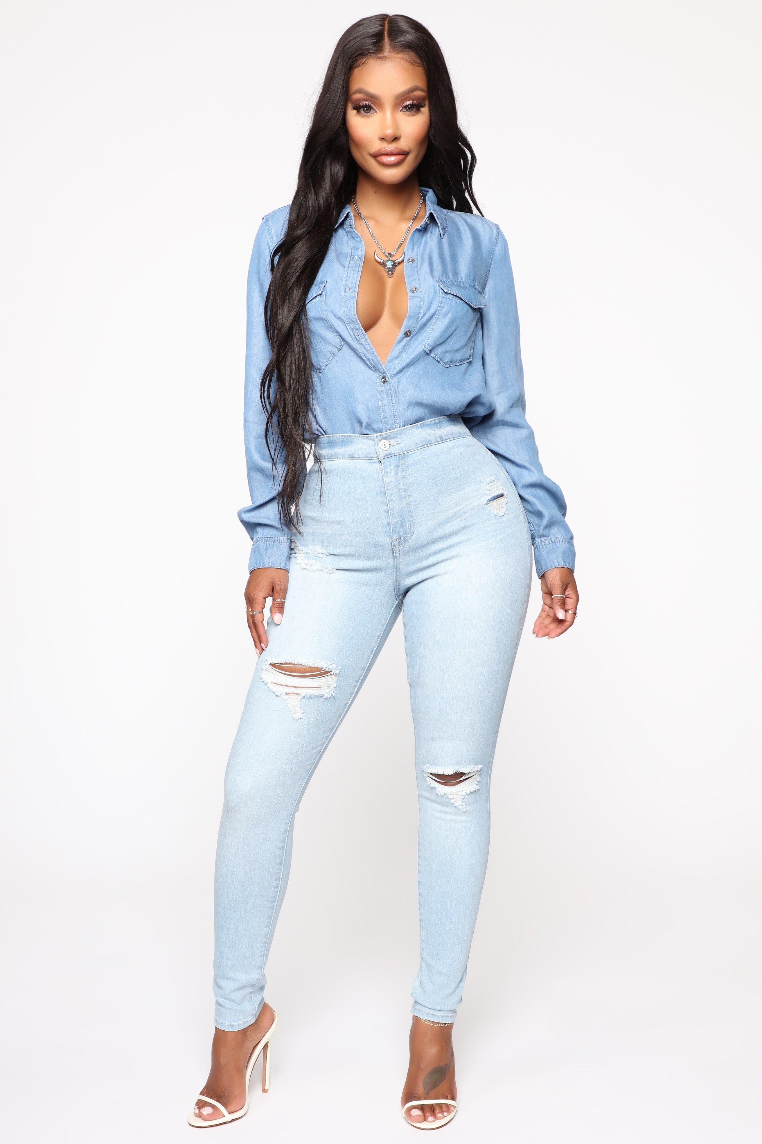 I'm Down High Rise Skinny Jeans - Light Blue Wash Ins Street