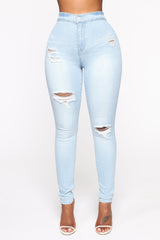 I'm Down High Rise Skinny Jeans - Light Blue Wash Ins Street