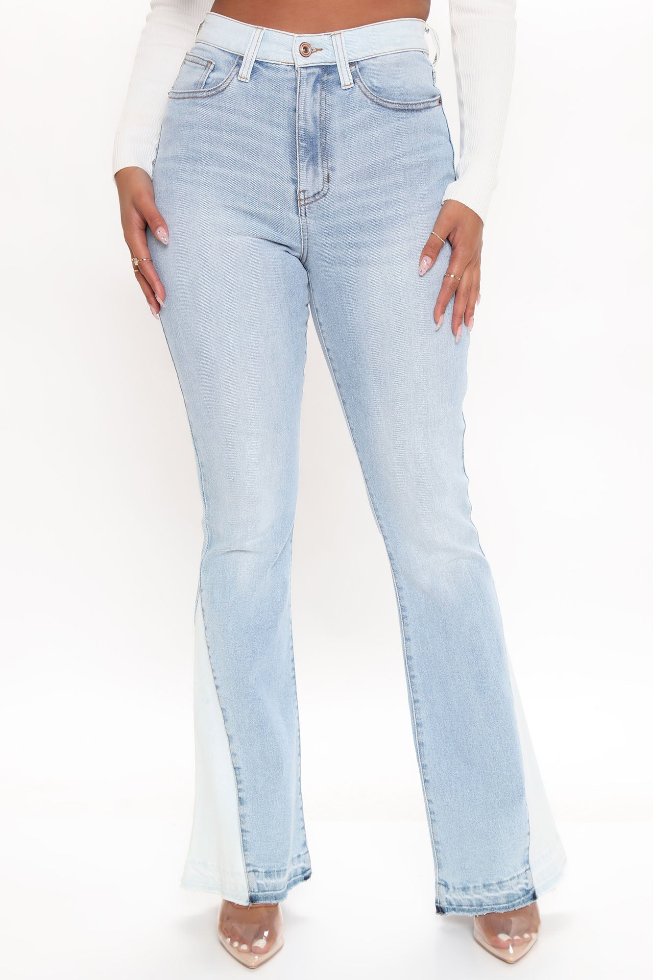 Skyline Stretch Colorblock Flare Jeans - Medium Blue Wash Ins Street