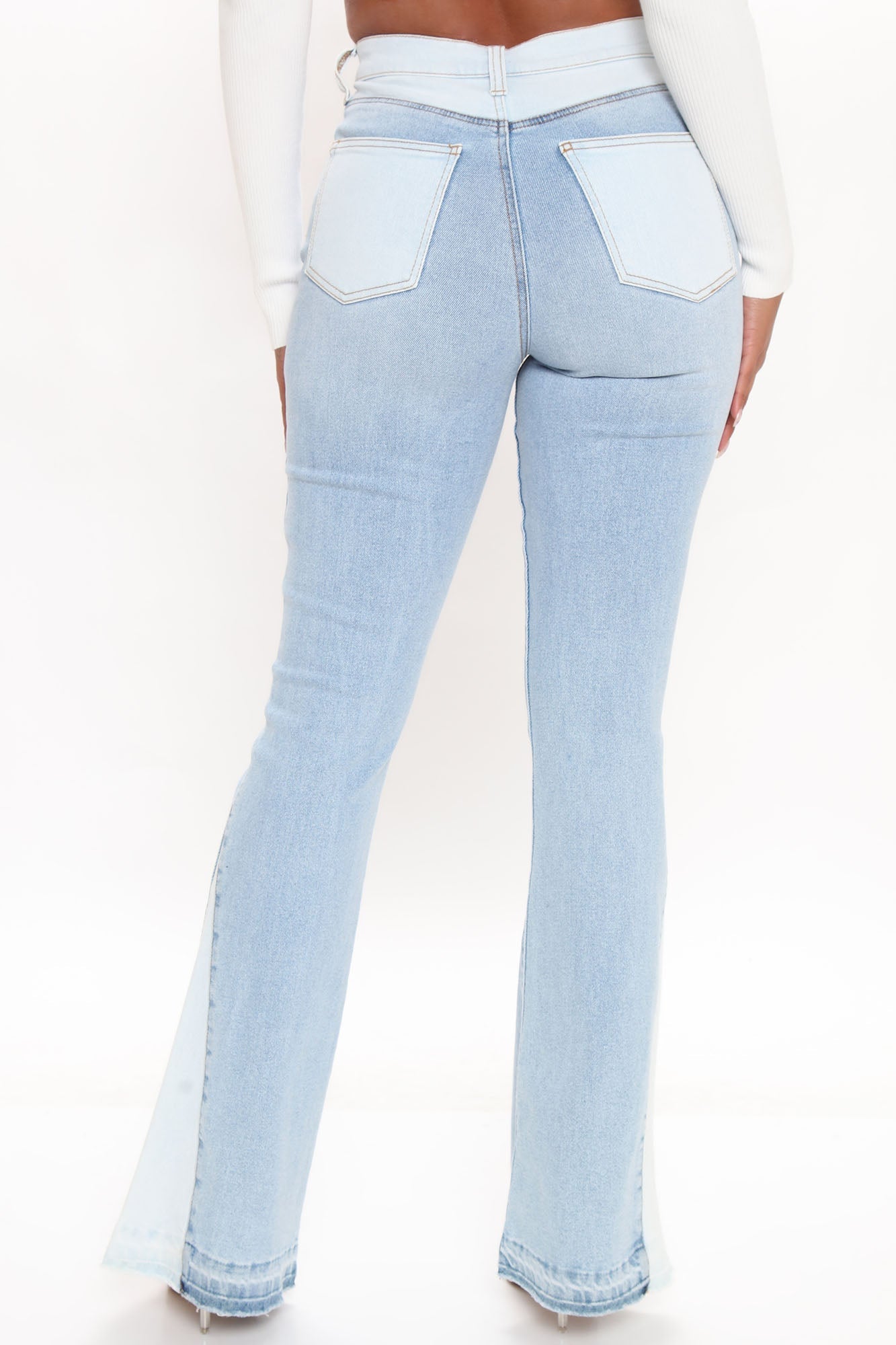 Skyline Stretch Colorblock Flare Jeans - Medium Blue Wash Ins Street