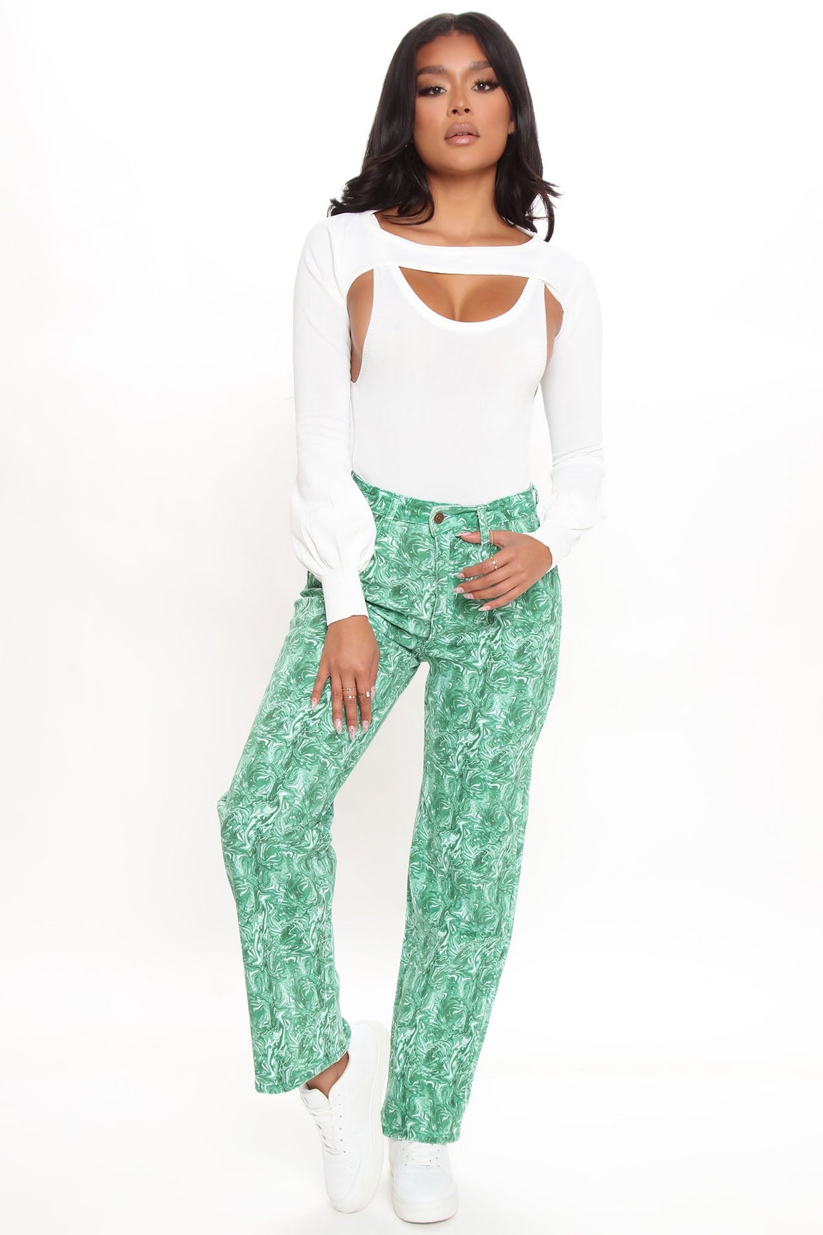 All In The Swirl Straight Leg Jeans - Kelly Green Ins Street