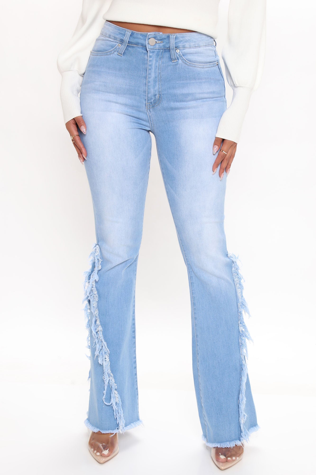 Way With The Fray Flare Jeans - Light Blue Wash Ins Street