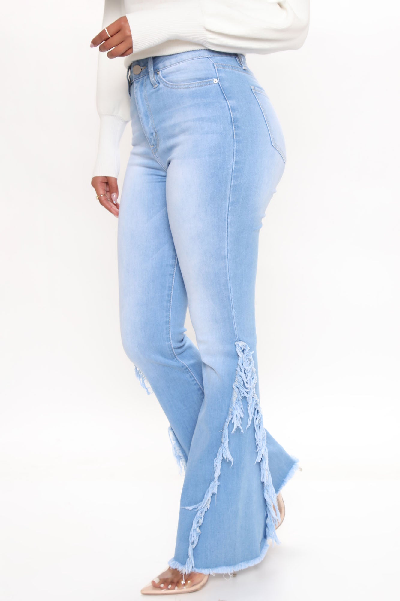 Way With The Fray Flare Jeans - Light Blue Wash Ins Street