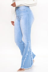 Way With The Fray Flare Jeans - Light Blue Wash Ins Street