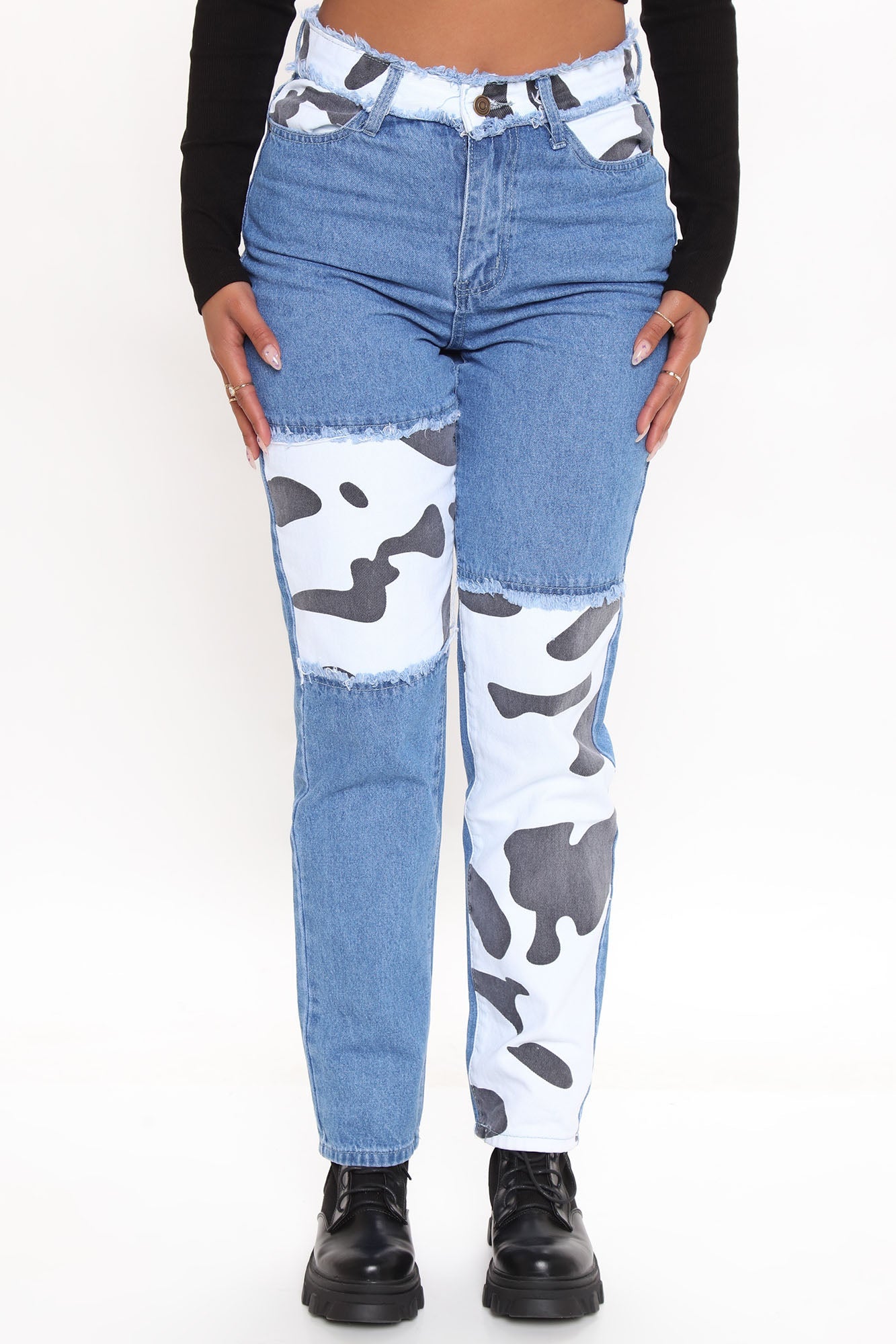 Favorite Cowgirl Colorblock Mom Jeans - Black/combo Ins Street