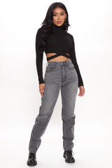 Good To Go Grey High Rise Straight Leg Jeans - Grey Ins Street