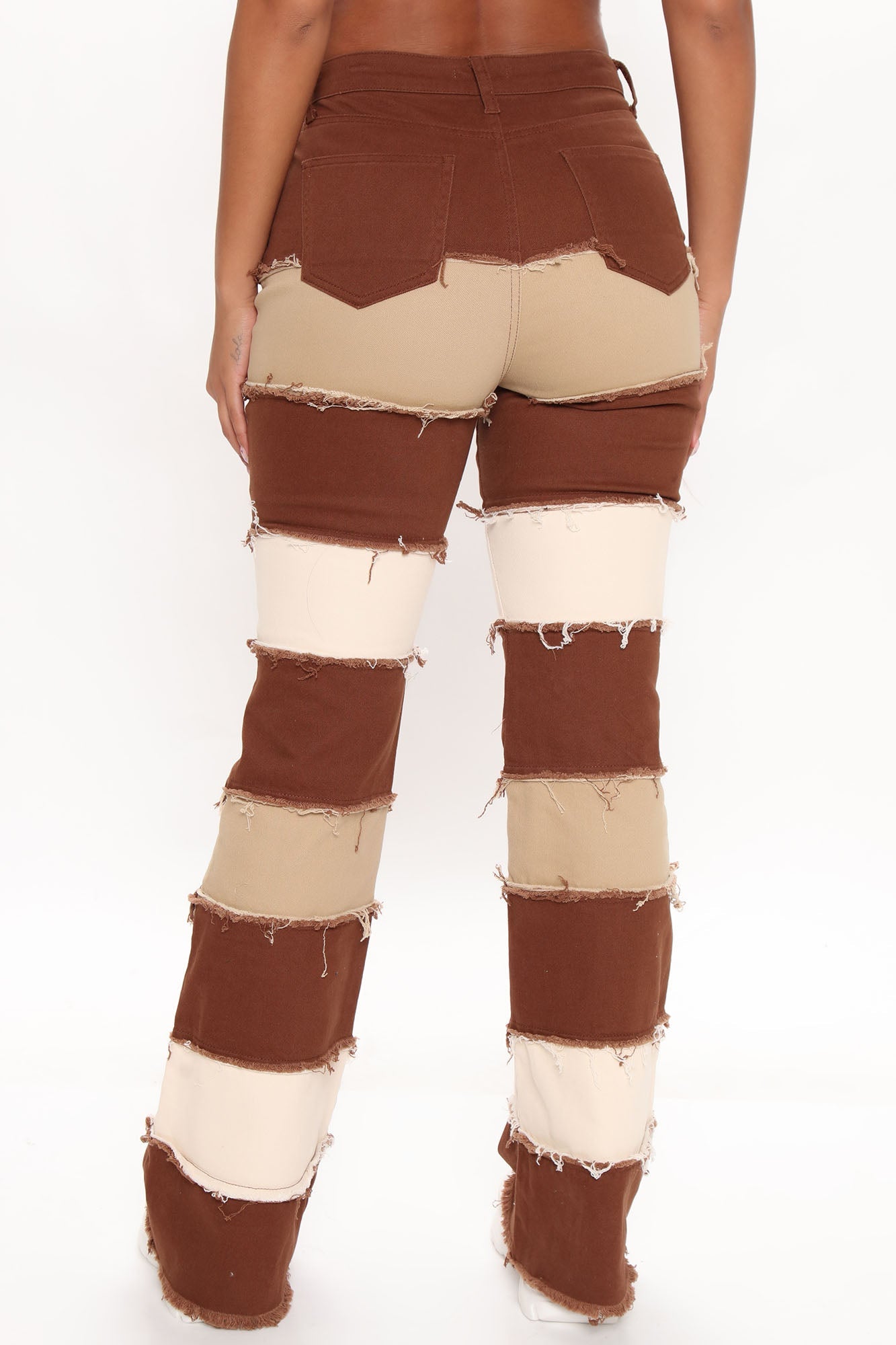 Natural Wonder Patchwork Flare Jeans - Brown/combo Ins Street