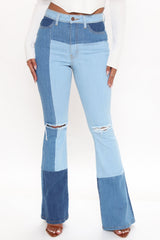 Stay In The Lines Colorblock Flare Jeans - Blue/combo Ins Street