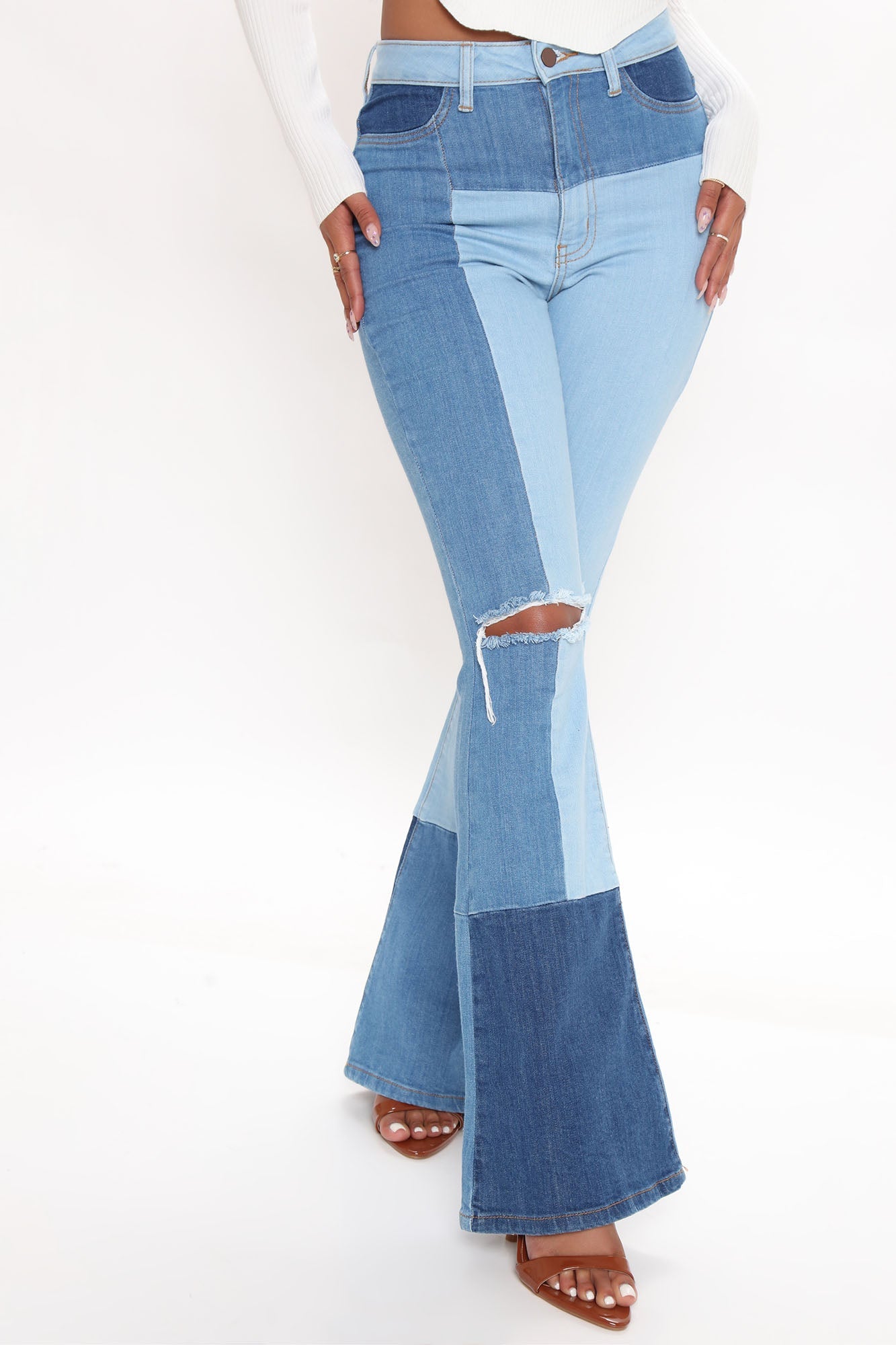 Stay In The Lines Colorblock Flare Jeans - Blue/combo Ins Street