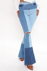 Stay In The Lines Colorblock Flare Jeans - Blue/combo Ins Street