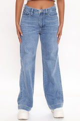 Malibu Classic High Rise Wide Leg Jeans - Medium Blue Wash Ins Street