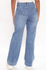 Malibu Classic High Rise Wide Leg Jeans - Medium Blue Wash Ins Street