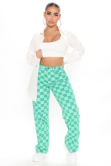 What The Check Straight Leg Jeans - Green Ins Street