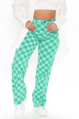What The Check Straight Leg Jeans - Green Ins Street