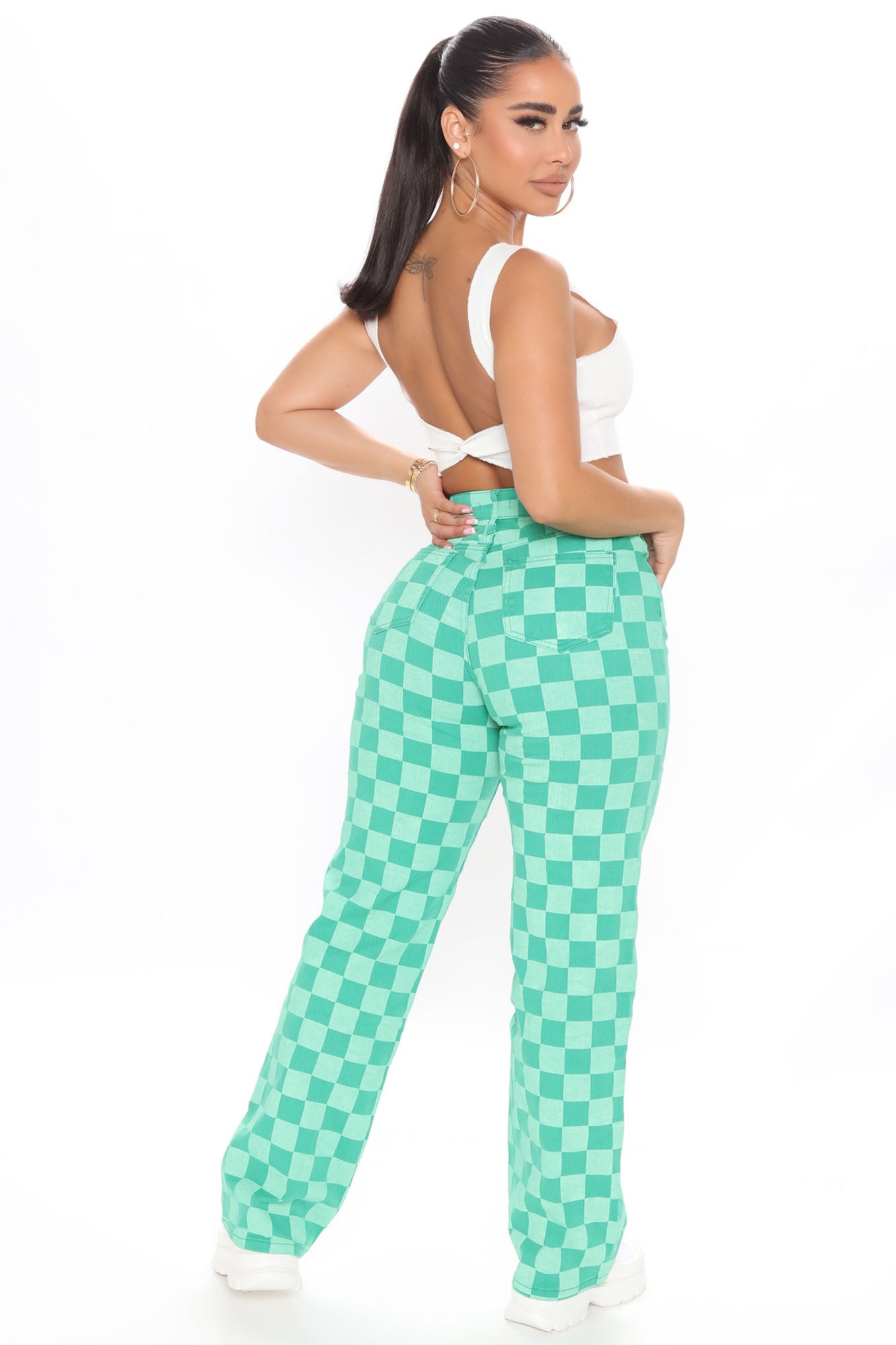 What The Check Straight Leg Jeans - Green Ins Street