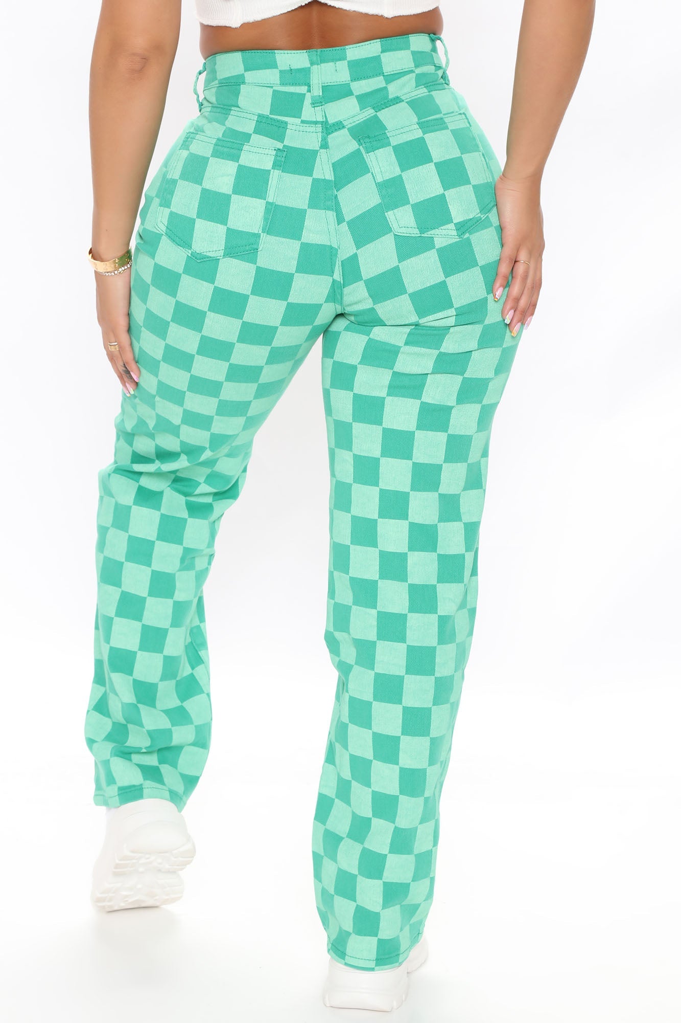 What The Check Straight Leg Jeans - Green Ins Street