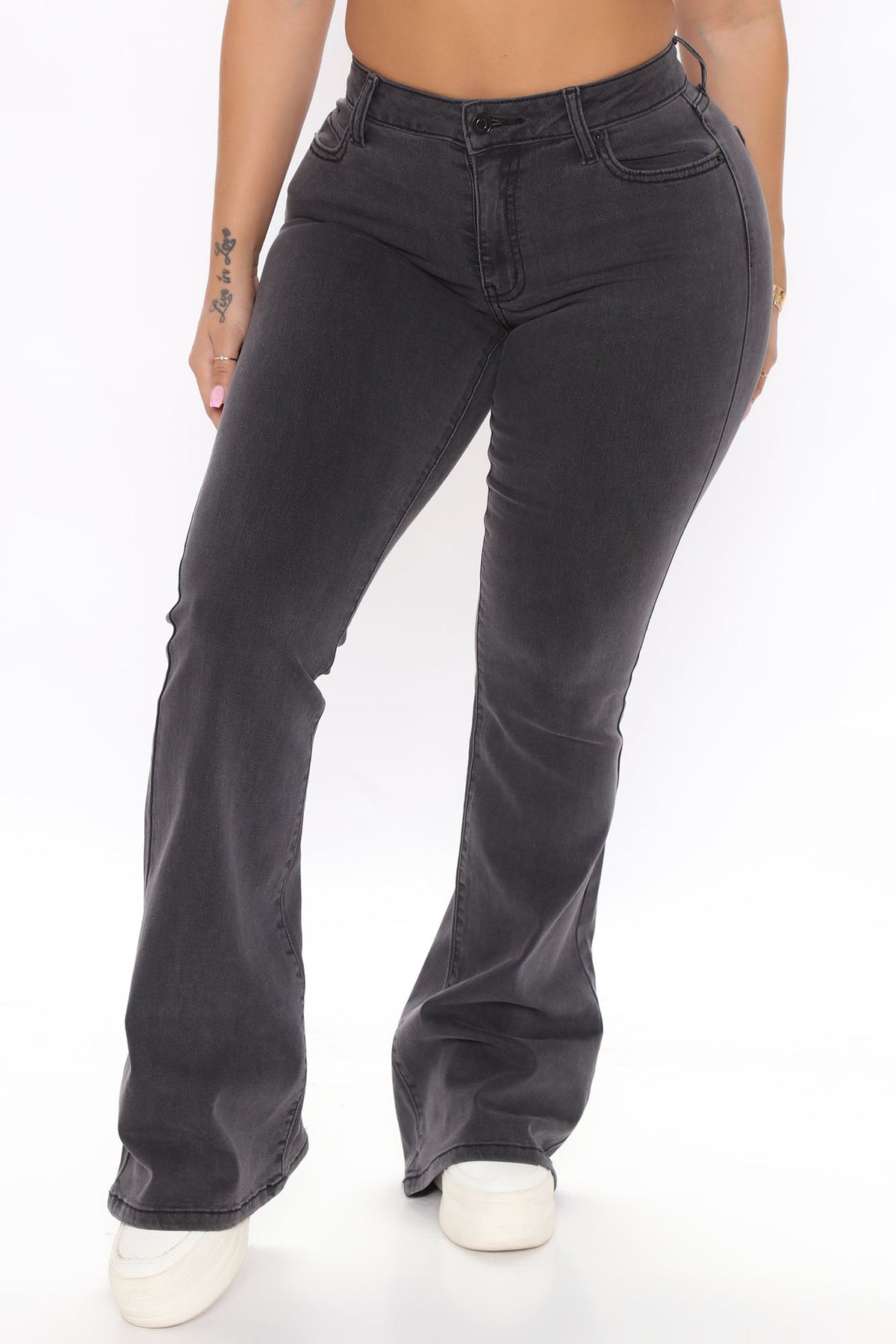 Peace And Love Low Rise Flare Jeans - Grey Ins Street