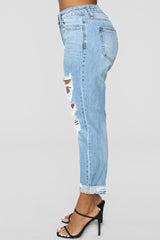 Jax Distressed High Rise Boyfriend Jeans - Light Wash Ins Street
