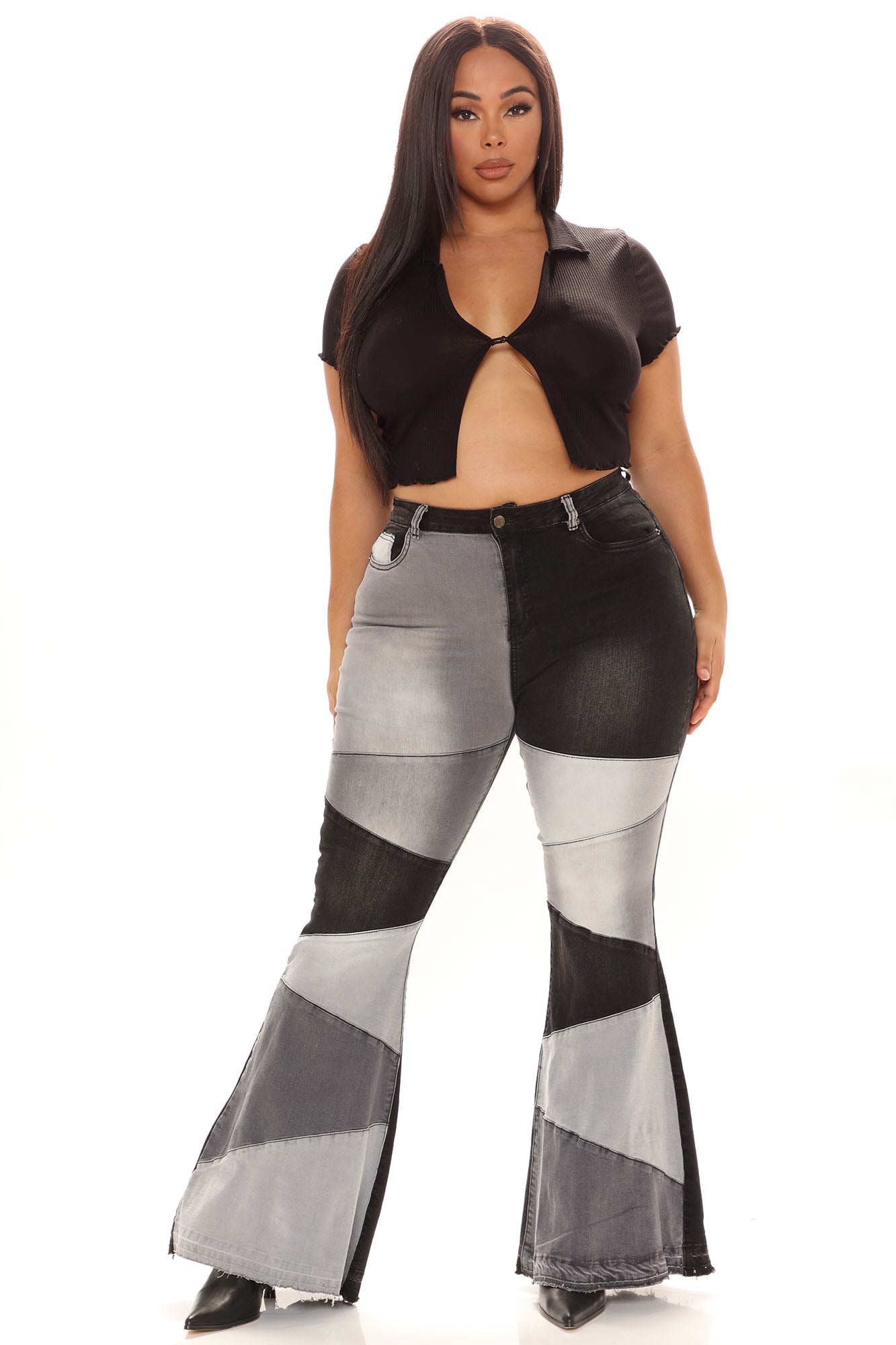 Fixed You Up Patchwork Flare Jeans - Black/combo Ins Street