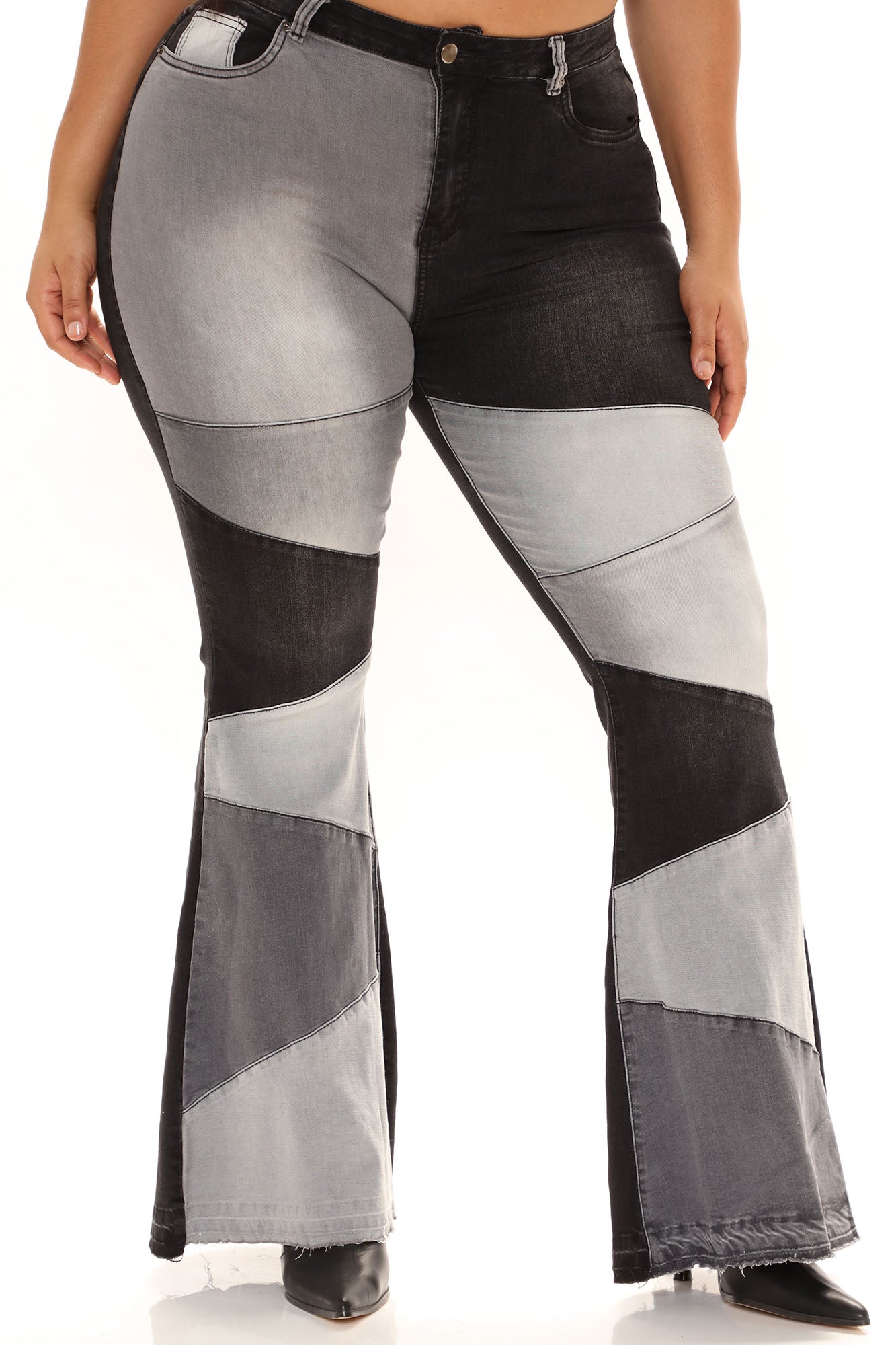 Fixed You Up Patchwork Flare Jeans - Black/combo Ins Street