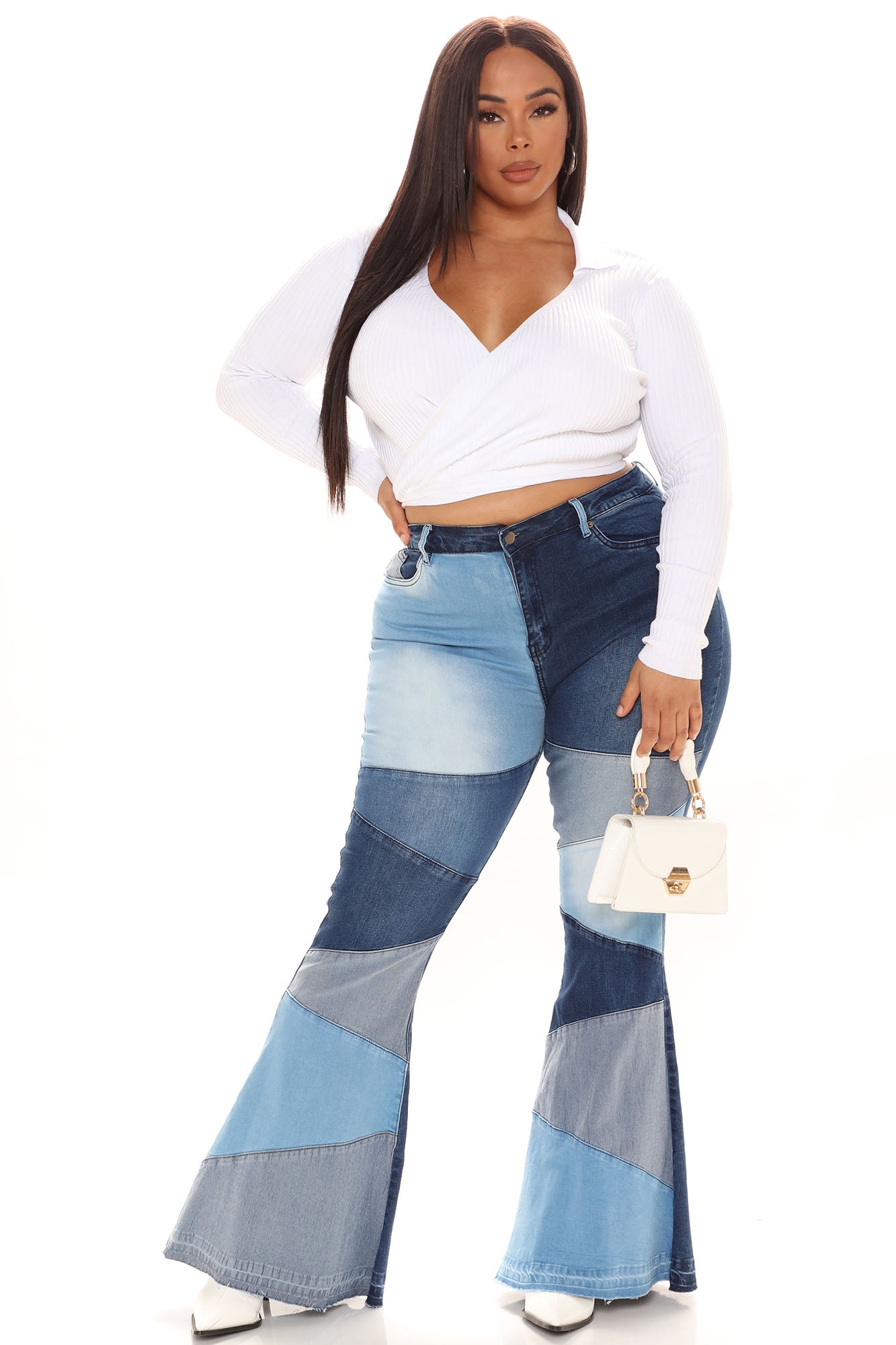 Fixed You Up Patchwork Flare Jeans - Blue/combo Ins Street