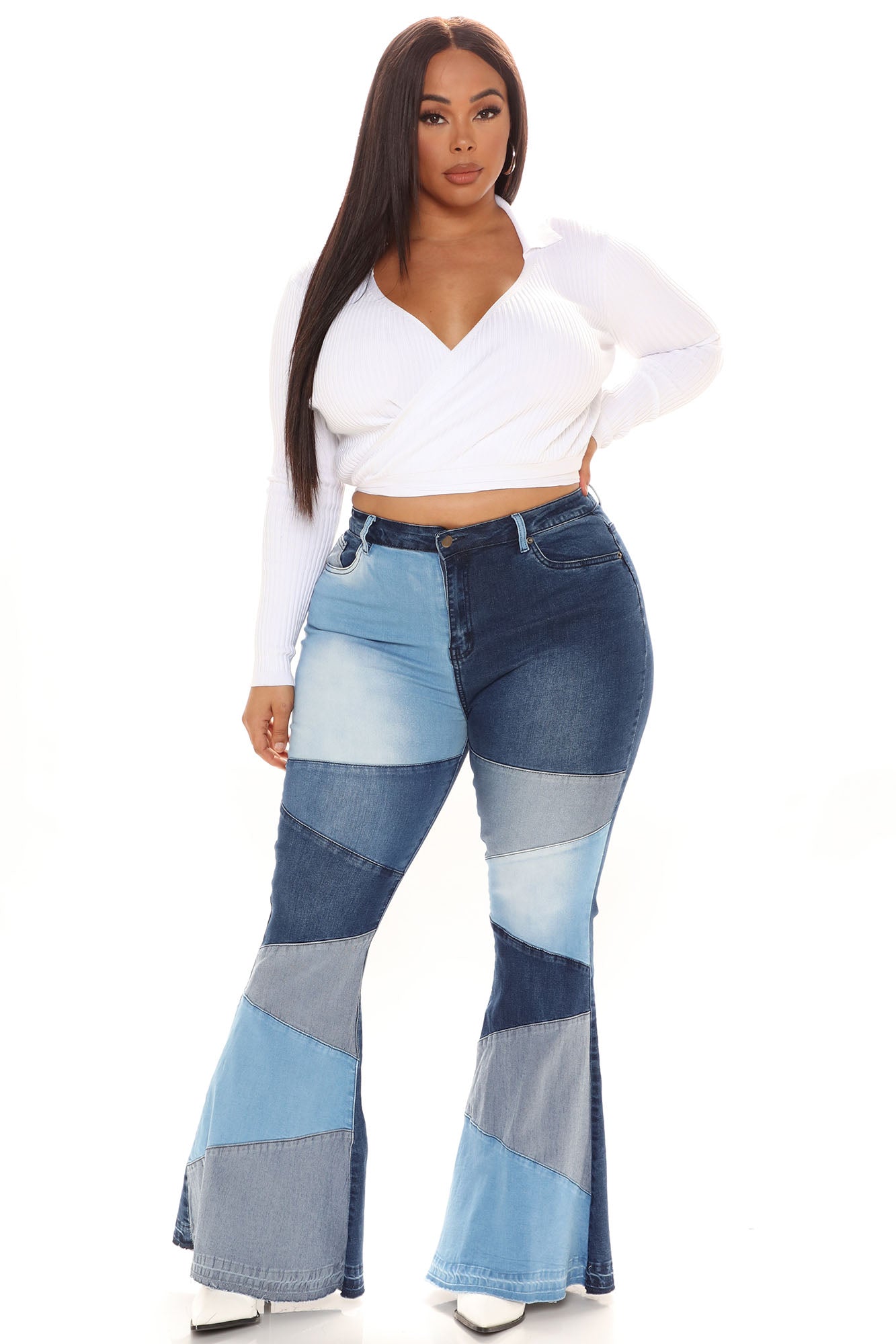 Fixed You Up Patchwork Flare Jeans - Blue/combo Ins Street