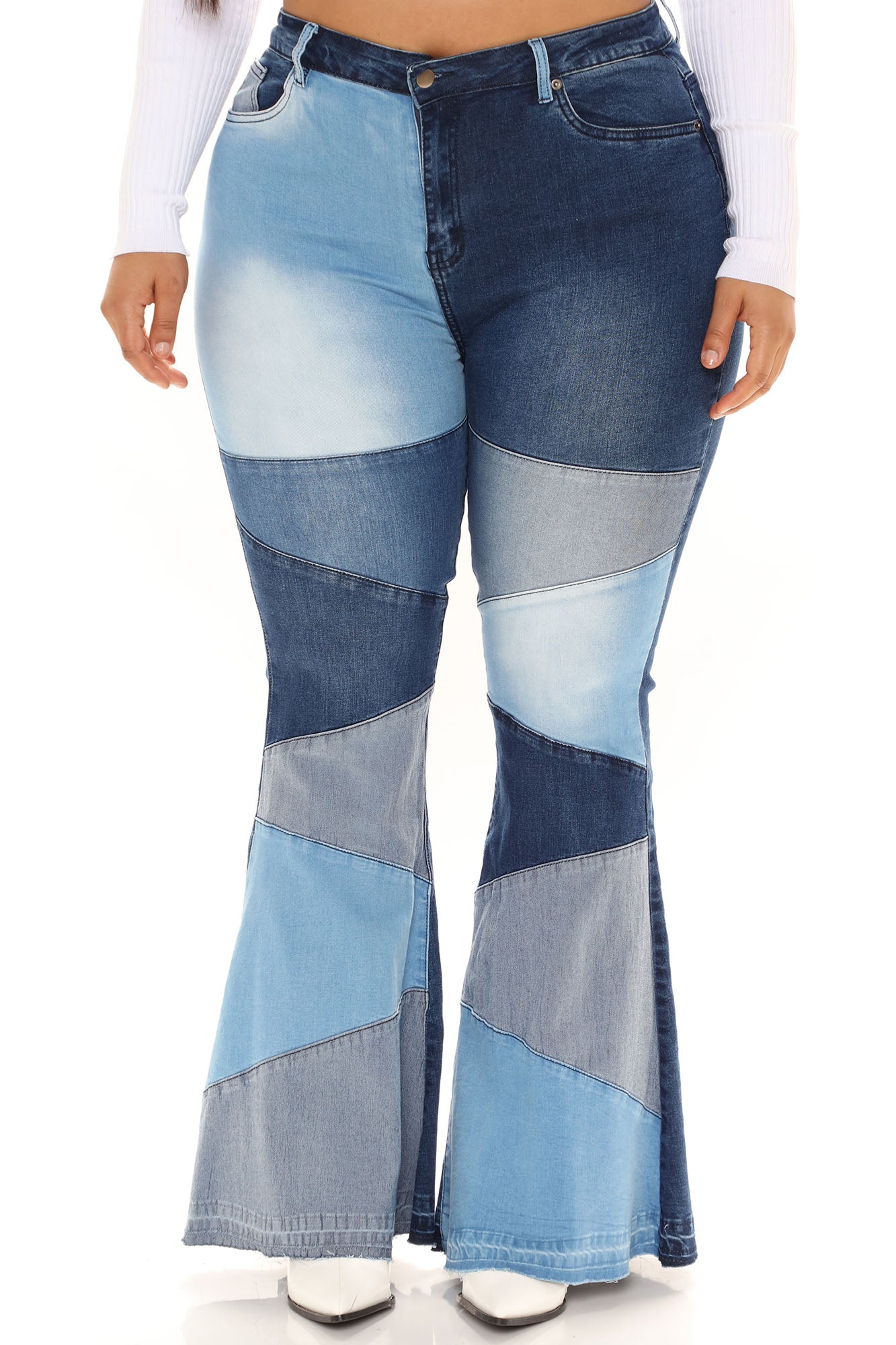Fixed You Up Patchwork Flare Jeans - Blue/combo Ins Street